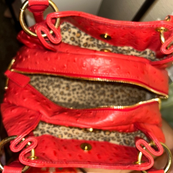 Red Ostrich Leather Hobo Purse Bag - Picture 5 of 6